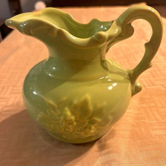 Mccoy Other - Vintage McCOY Lime Green Small Pitcher ~ Grape Leaf Design USA. 5.5" Tall. MINT